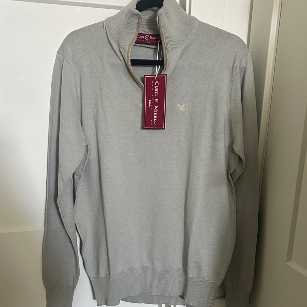 Men's Custi & Mikelo Grey Lightweight 1/4 Zip Sweater - Boutique Designer